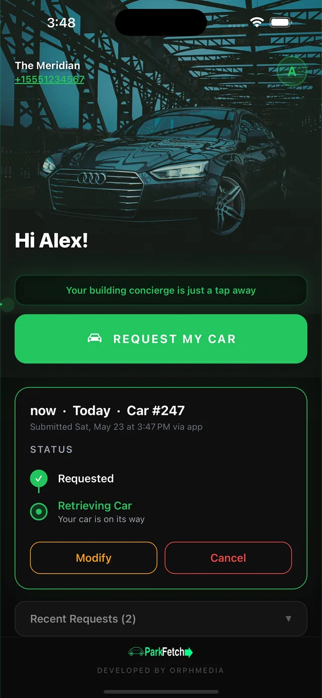 ParkFetch live request status